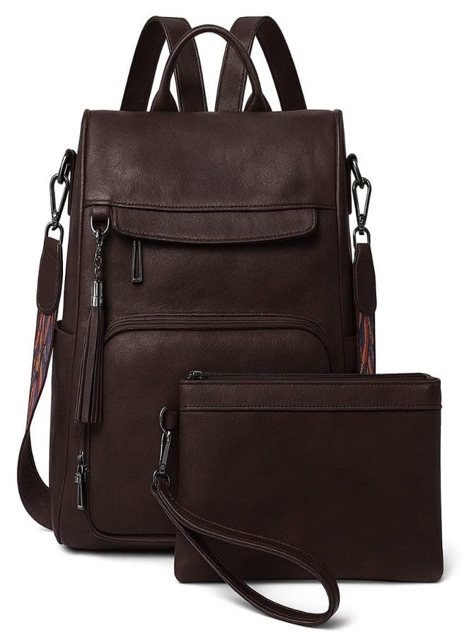 Fabcraft Anti-Theft Backpack & Purse for Women | Multipurpose Travel Bag | Durable Combo Pack | Shoulder Bag for Women and Girls | College Bag for Girls | PU Leather Backpack With Pouch (Dark Brown) - Image 1